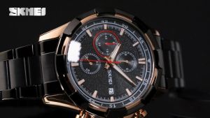 SKMEI 9192 Original Jam Tangan Pria Krono Mode Formal Strap Stainless Steel Solid Kedap Air