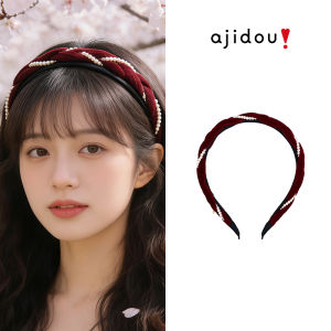 ajidou | Dải Đeo Đầu Chống Trượt Có Đính Ngọc Trai Velvet cho Đầu Cao