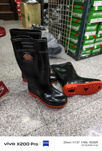 บู๊ต 898 บู๊ท ดำ พื้นยางดิบ สีส้ม สูง 14นิ้ว