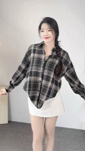 Áo Sơ Mi Phối Kẻ Nữ Dài Tay Cài Cúc Form Rộng BigSize Áo Sơ Mi Dài Tay Nữ Misoul 405