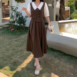Muse Dress Women Korean Style Summer Fake Two Pieces Retro Skirt Thin Elegant Dress Office Wear Women Dresses for Women Muslimah Dresses for Women Dinner Party Dinner Dress Women Elegant 2023 Fashion