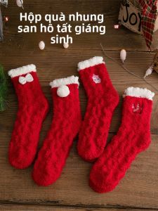 JINGCHI | Tất lót sàn bằng vải nhung san hô dày dặn cho nữ mùa đông ấm áp hộp quà tặng quà tặng năm mới tất dài