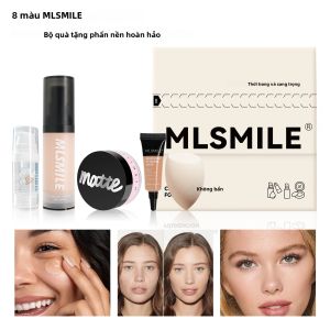 Bộ Phấn Phủ Lì MLSMILE 5 Face Set Kèm Kem Lót Trang Điểm Và Bông Mút Trang Điểm Kích Thước Đầy Đủ Dành Cho Da Thường
