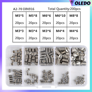 200pcs 304 Stainless Steel Set Screw M3 M4 M5 M6 M8 Allen Head Socket Hex Grub Screw Set Cup Point Assortment Kit Metric
