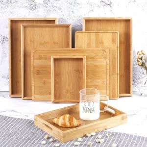 Johor Seller | Rectangular Wooden Serving Tray Tea Cutlery Trays Storage Pallet Fruit Plate Decoration Food