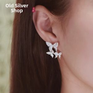 WU YUE JEWELRY | Full Silver Butterfly Design Earrings