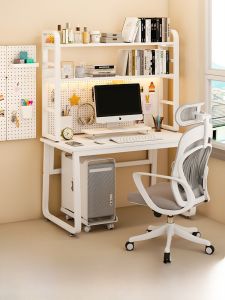 Modern Simple Home Computer Desk Metal Writing Table Student Study Desk Office Desk with Cable Hole Art Style Design