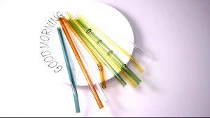 14pcs Clear Glass Straws Reusable Straight & Bent Smoothie Straws with Brush