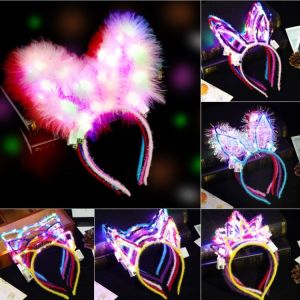 Glowing Childrens Headwear Cat Ears with Light Flower Ring Flashing Feathers Rabbit Ears Hairband Night Stall Toys Gifts