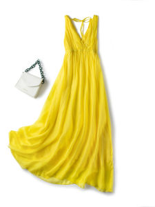 XMO | Yellow Backless Halter Bohemian Holiday Style Maxi Dress