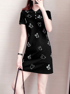 Large Size Polo Dress for Summer Plus Size Cartoon Animations Workwear K-Style Cotton and Polyurethane Elastane Mid Length Long Length