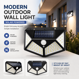 100LED Solar Street Light Outdoor Motion Sensor Wall Lamp 3Modes Portable Garden LightingFence Villa Balcony Pathway Floodlight