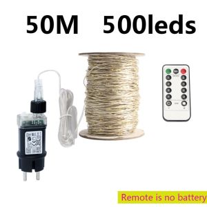 50M/100M LED String Lights Silver Wire Fairy Lights Christmas Garland For Outdoor Wedding New Year Tree Terrace Party Decoration