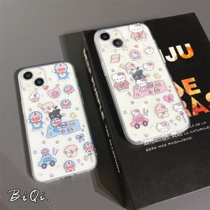 Biqi Silicone Phone Case Full Cover Anti-Fall Cute Cartoon Style for Couples  13 pro Max 12 Mini 15 16 Compatible