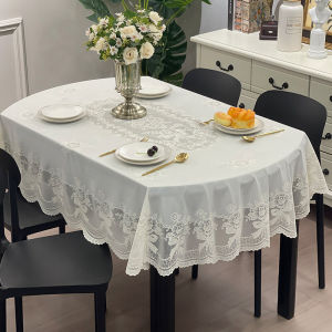 Waterproof Anti-Scalding Wash-Free Long Oval Tablecloth Luxury Sensation PVC Tea Table Mat High-End Dining Table Cover Plant Floral Pattern