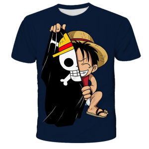 Bandai | 2026 Summer New 3D Fashion Kids Anime One Piece Luffy T-Shirt Boys Clothes Summer Short Sleeve Children Tops