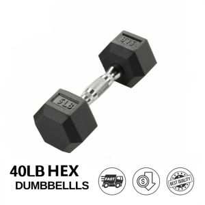 Dumbbell Fitness Equipment 5LBS/10LBS/15LBS/20LBS/25/30/40/50LBS Metal Handle Rubber Hexagonal Dumbbell Home Gym