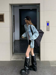 แพลตฟอร์มด้านล่างหนาสไตล์ยุโรป กางเกง รองเท้าบูท ผู้หญิง ความสูง ฤดูร้อน Thin Knight Boot High Tube Boot ทันสมัย สตรีทแวร์