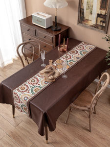 Leather Tablecloth New Chinese Style Waterproof Oil-Proof Disposable Ethnic Style Retro Artsy Table Runner Rectangular Table Mat Tablecloth