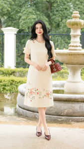 Đầm thiết kế tinh tế chất liệu Cotton Tuyết vải dệt cao cấp DD5L0240 thương hiệu Thiều Hoa