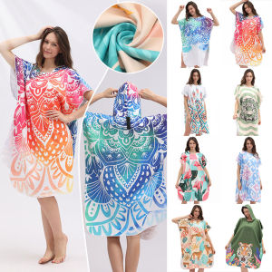 Bohemian Print Cape Quick-drying Bathrobe Absorbent Bath Towels Hooded Beach Towel for Swimming and Travel
