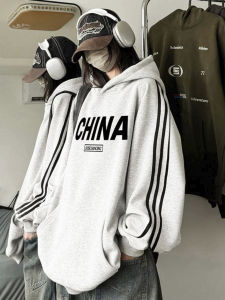 เสื้อฮู้ดคอกลมทรงหลวมสไตล์อเมริกันย้อนยุคสำหรับผู้ชาย ทรงหลวม ผ้าฝ้ายแท้ 3 แถบ คอลเลกชั่นฤดูใบไม้ร่วง/ฤดูหนาว