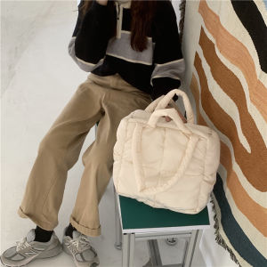 Túi Tote Đeo Vai Đơn Dung Tích Lớn Phong Cách Lười Biếng Cho Nữ Túi Đeo Vai Bằng Vải Nylon Có Khóa Kéo Hình Hộp Vuông Màu Trơn