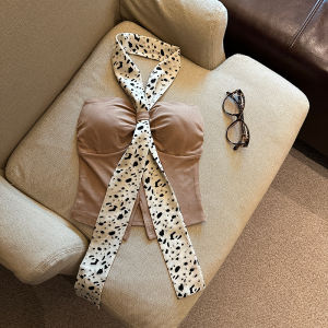 GUZILIAN | American Style Streetwear Leopard Print Tie Strap Vest Women Summer Thai Hot Girl One Shoulder Tube Top With Chest Pad