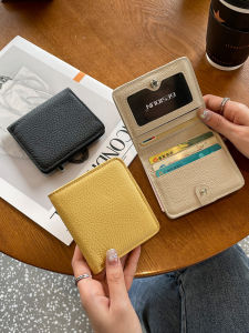 ของแท้ หนัง กระเป๋าสตางค์ ผู้หญิง Compact Slim Short Style First Layer Cowhide Multi-Card Slot เรียบง่าย Money Clip Card Holder