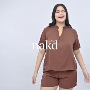 NAKD FASHION LUCILLA V NECK COLLAR CHALLIS BASIC DAILY CASUAL SUMMER TERNO SET FOR WOMEN L-2XL 5095