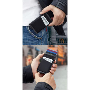 RFID Carbon Fiber Anti-Theft Swiping Automatic Pop-up Mens Card Holder Wallet Leather Mens Multiple Card Slots Wallet