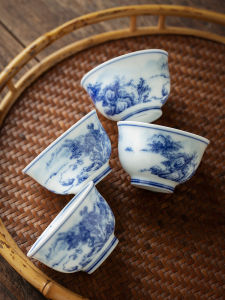 Porcelain Tea Tasting Cup Hand Painted Blue and White Porcelain Kung Fu Tea Set Simple Home Small Teacup Tea Cup Tea Bowl Master Cup Single Cup