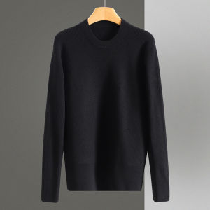 Mens Casual Style Loose Fit round Neck Knit Sweater Wool Blend Comfortable Long Sleeve T-Shirt for Autumn Season