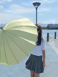 (1-3 Days Delivered)AMBRELLA 16 bone wood curved handle straight umbrella lightweight uv Windproof Rainstorm long handle large(big) double umbrella
