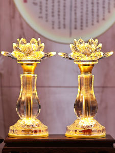 New Lotus Lamp Crystal Electric Plug-In LED Seven-Color Home Use Double Yellow Light Wealth God Lamp for Festive Decorations
