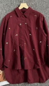 Basic Blouse Korean Style Bordir Free Baby Gold Baju Atasan Wanita Dewasa Remaja Jumbo Terbaru 2024 Kekinian Perempuan Busui Kancing Kerah Maroon Panjang Nyaman viral kemeja