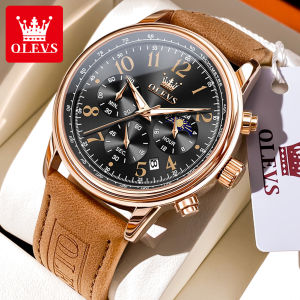 (Authentic)OLEVS Watch For Mensale Original Digital Waterproof 2024 Digital Quartz Leather Strap Chronograph Calendar Luminous Wrist Watches