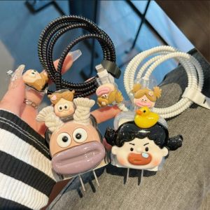 🔥สินค้าสุดฮิต🔥Funny Girl Double braids big mouth Charger Protector for iPhone Charger 18/20Wสายตกแต่งสายชาร์จให้น่ารักหน้า ใช้งานอีกครั้ง ถนอมหัวชาร์จพร้อมสายสายชาร์จหักงอสำหรับ