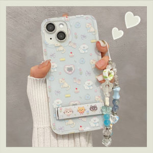 Cute Cartoon Pattern Phone Case for Apple 15Promax iPhone 14 New 16Pro Foldable Stand Full Cover Women with Charm Blue