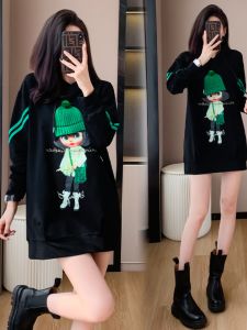 Áo Nỉ Lót Lông Cừu Dài Vừa Phải Cho Nữ Mùa Thu Đông Nhỏ Nhắn Chất Lượng Cao Thời Trang Ôm Sát Che Bụng Ấm Áp Thường Ngày Váy Lót