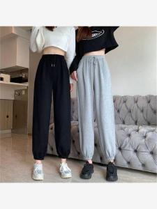 Grey Sports Pants Womens Spring Summer Thin Casual Loose Cuffed Nine Points Small Size Versatile Sweatpants High Waist PVC