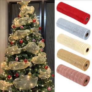 10 Yards Christmas Ribbon Roll Organza Ribbons Garland DIY Xmas Tree Hanging Ornaments Home Party Christmas Decoration