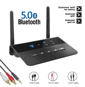 80M Bluetooth 5.0 Transmitter Receiver Aptx HD LL Low Latency Wireless Audio Adapter 3.5mm AUX RCA Jack for PC TV Headphones