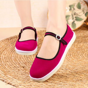 อัพเกรด หนาขึ้น ผ้าฝ้าย ผ้าลินิน ผู้หญิง รองเท้าทํางานสไตล์ปักกิ่งหัวเข็มขัดแบนสีบริสุทธิ์รองเท้าผ้าแบบดั้งเดิมสําหรับคุณแม่