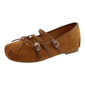 Josiny | Dress Matching French Style Mary Jane Shoes Brown Coarse Heel