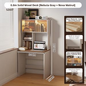 YANGYING | Rotating Folding Study Desk with Bookshelf Extendable Solid Wood