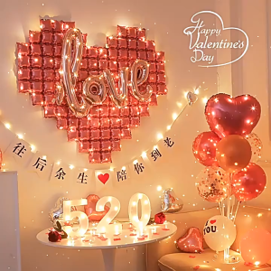 Balon Foil Cinta Balon Foil Mozaik Bentuk Hati Dekorasi Hari Valentine Cincin Permata Berlian Hiasan Dekorasi Valentine Love