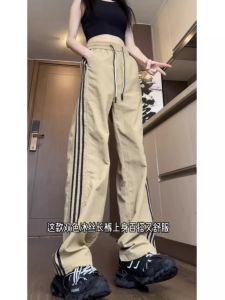 Quần Dài Thường Ngày Kẻ Sọc Cỡ Lớn Cho Nữ Mùa Hè 2025 Quần Dài Thể Thao Rộng Rãi Nhanh Khô Ống Đứng Quần Dài Thường Ngày