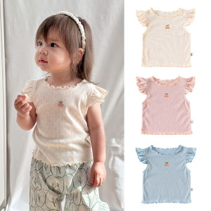 Summer New Style Thin T-Shirt for Girls with Lace Sleeves Base Layer Outwear Baby Clothes Cotton Polyester Blend A-Class