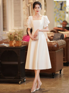 French Simple White Dress Short Sleeve Registry Dress Childhood Love Dress Adult Ceremony Dress Polyester Fiber mid Waist